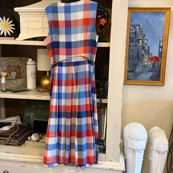 Jude Connally Large L Pauline stretch linen dress nwt plaid - Picture 7 of 7